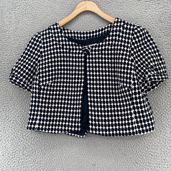 LOFT Jacket Womens 12 Black White Pattern Wool Blend Short Sleeve Cropped Button - Picture 1 of 9